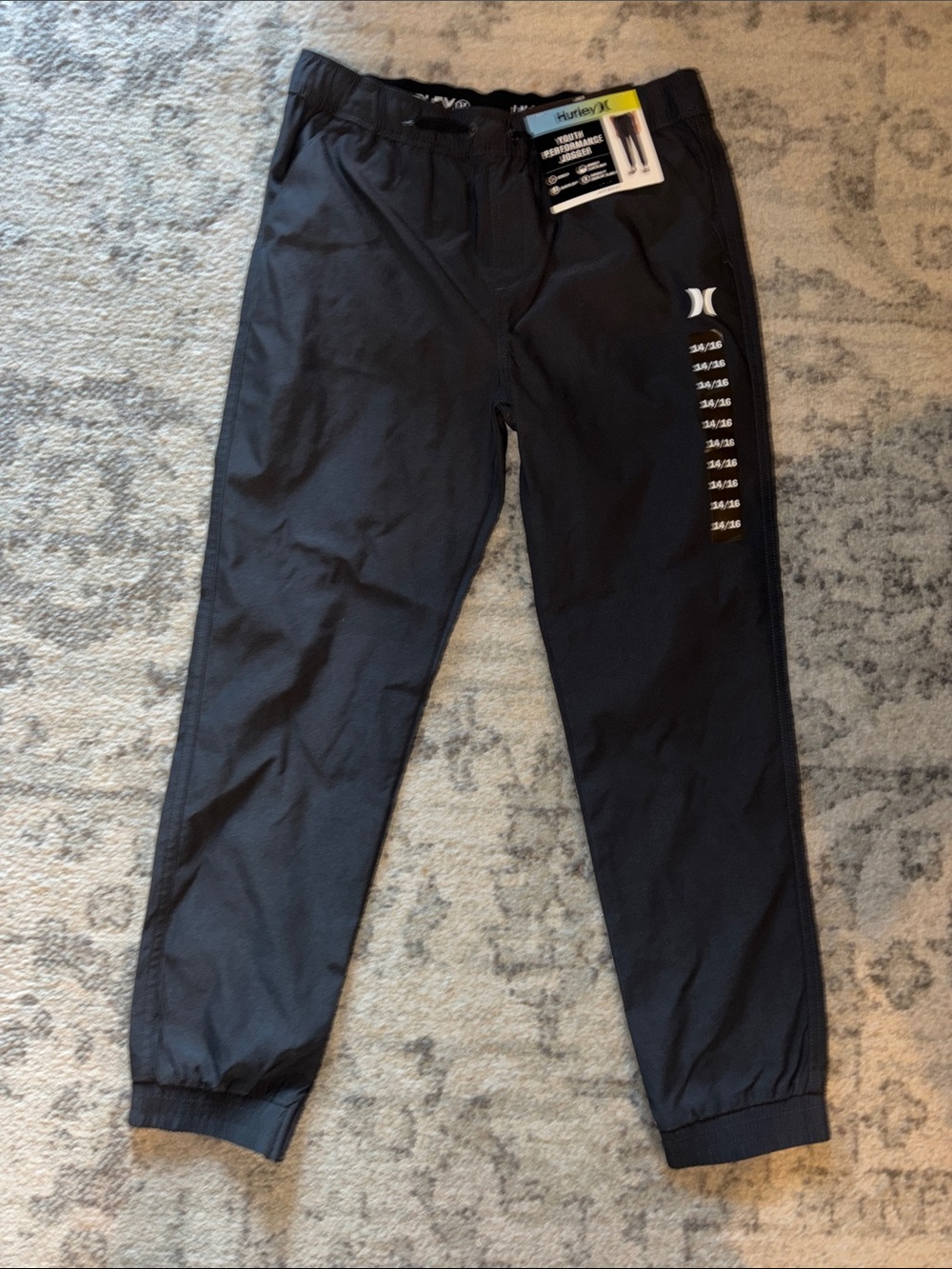 Hurley Kids Black Logo Jogger Pants with Side Stripe